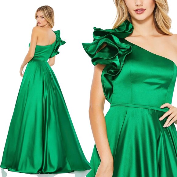 MAC DUGGALSATIN RUFFLE SLEEVE BALL GOWN #67582